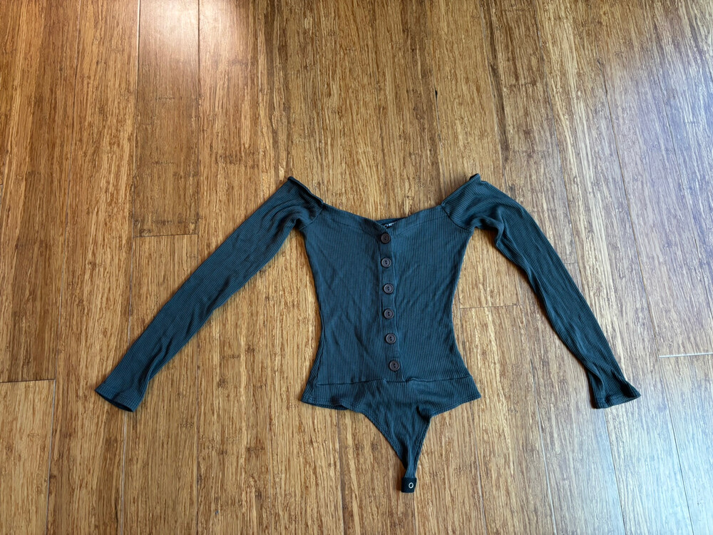 Fashion Nova Ribbed Off Shoulder Bodysuit Long Sleeve Black